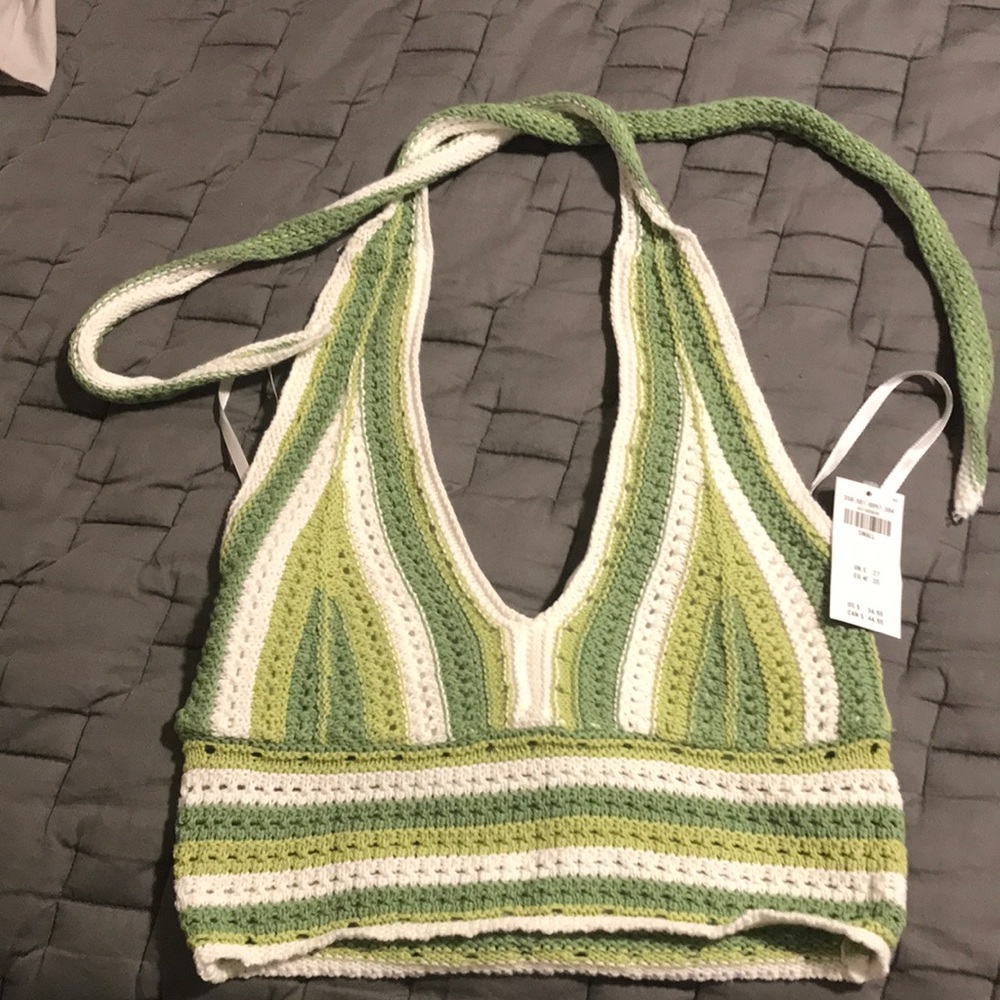 Hollister green and white knitted halter top. Size small